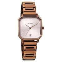 Titan Workwear Silver Square Dial Brown Metal Strap Analog Watch For Women