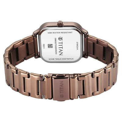 Titan Workwear Silver Square Dial Brown Metal Strap Analog Watch For Women