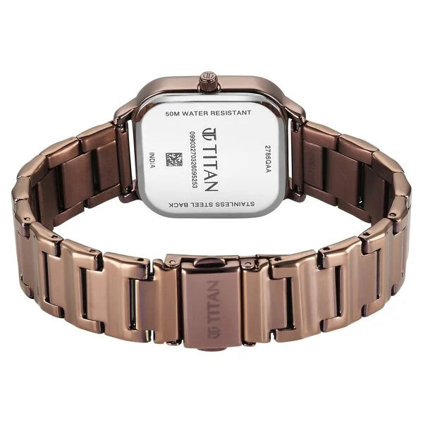 Titan Workwear Silver Square Dial Brown Metal Strap Analog Watch For Women