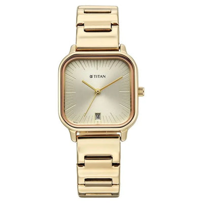 Titan Workwear Champagne Dial Rose Gold Metal Strap Analog Watch For Women