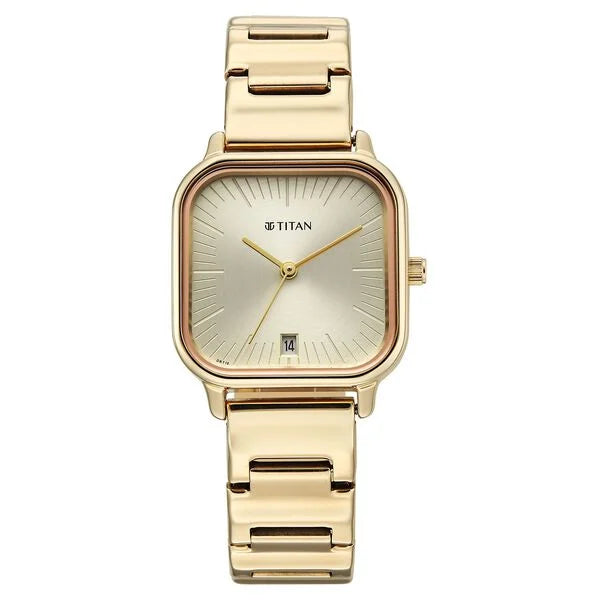 Titan Workwear Champagne Dial Rose Gold Metal Strap Analog Watch For Women