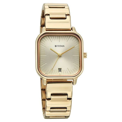 Titan Workwear Champagne Dial Rose Gold Metal Strap Analog Watch For Women