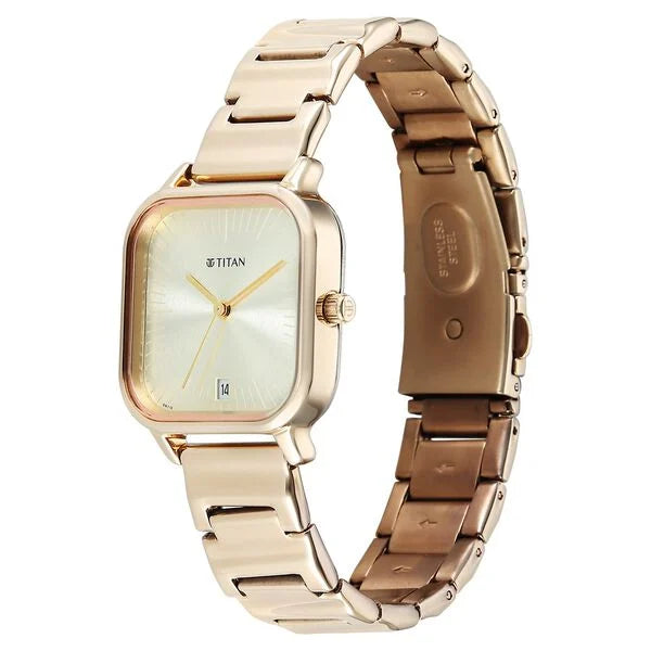Titan Workwear Champagne Dial Rose Gold Metal Strap Analog Watch For Women