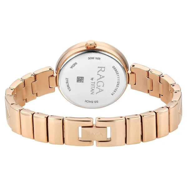 Titan Raga Mother of Pearl Dial Rose Gold Metal Strap Analog Watch For Women