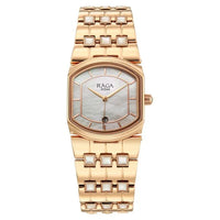 Titan Raga Mother Of Pearl Shaped Dial Rose Gold Metal Strap Analog with Date Watch for Women