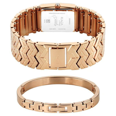 Titan Raga Mother Of Pearl Rectangle Dial Rose Gold Metal Strap Analog with Date Watch for Women