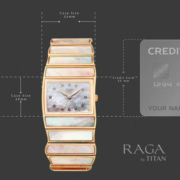 Titan Raga Mother Of Pearl Shaped Dial Rose Gold Metal Strap Analog Watch for Women