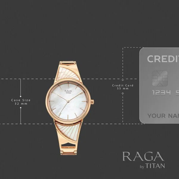 Titan Raga Mother of Pearl Dial Rose Gold Metal Strap Analog Watch for Women