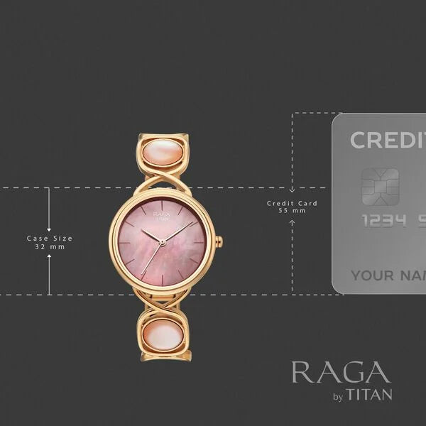 Titan Raga Mother of Pearl Dial Rose Gold Metal Strap Analog Watch for Women