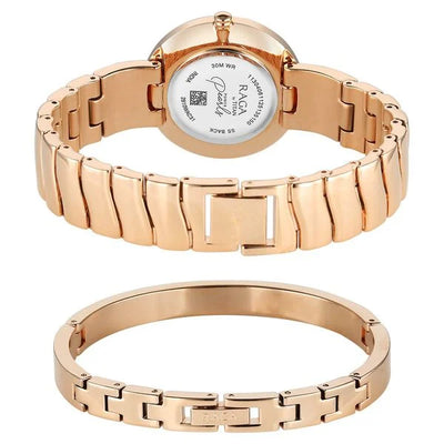 Titan Raga Mother of Pearl Dial Rose Gold Metal Strap Analog Watch for Women