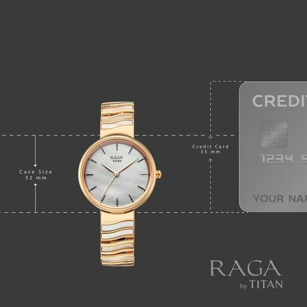 Titan Raga Mother of Pearl Dial Rose Gold Metal Strap Analog Watch for Women