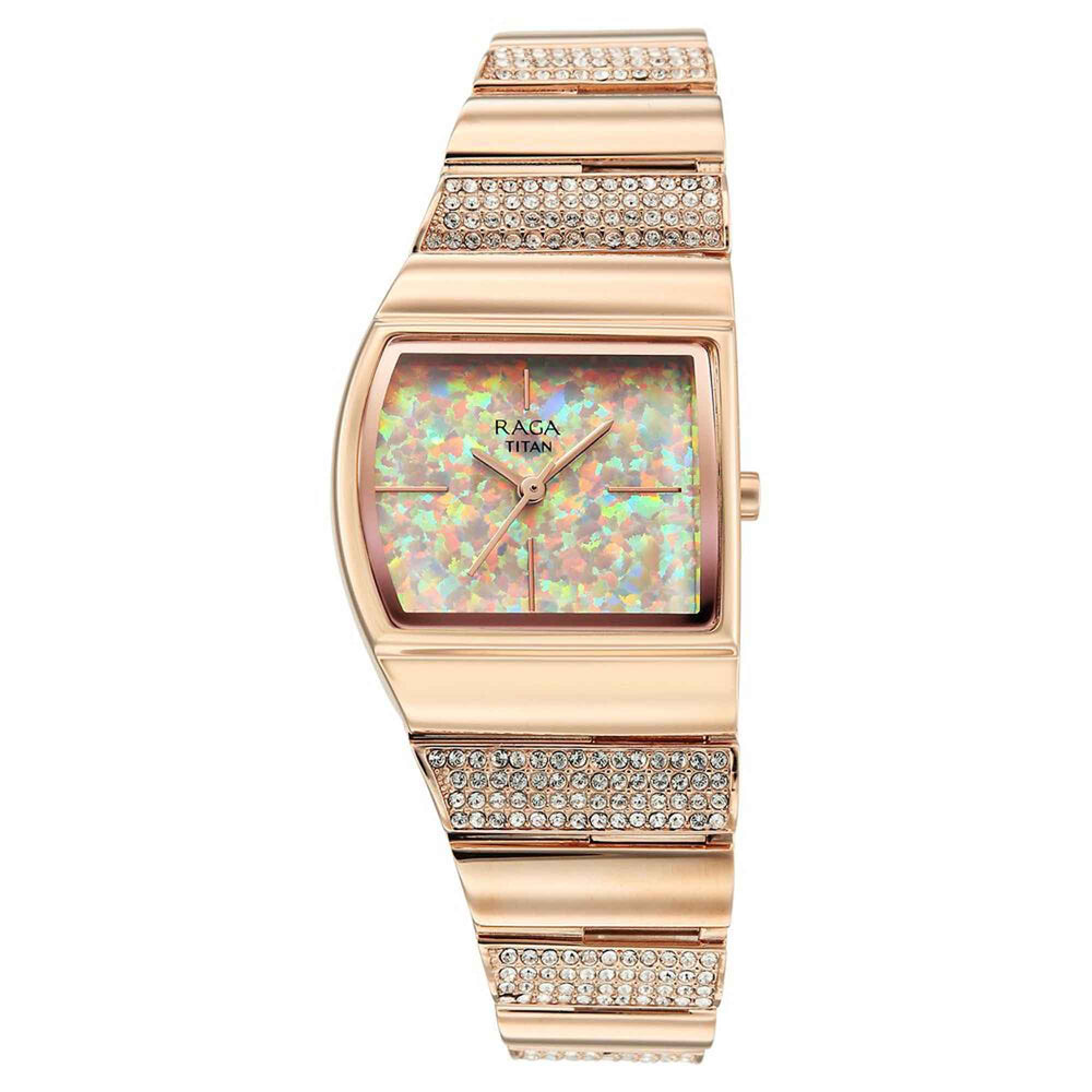 Titan Raga Multicoloured Shaped Dial Rose Gold Metal Strap Analog Watch For Women