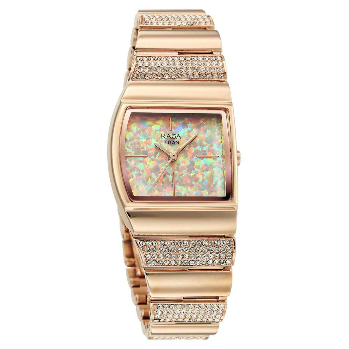 Titan Raga Multicoloured Shaped Dial Rose Gold Metal Strap Analog Watch For Women