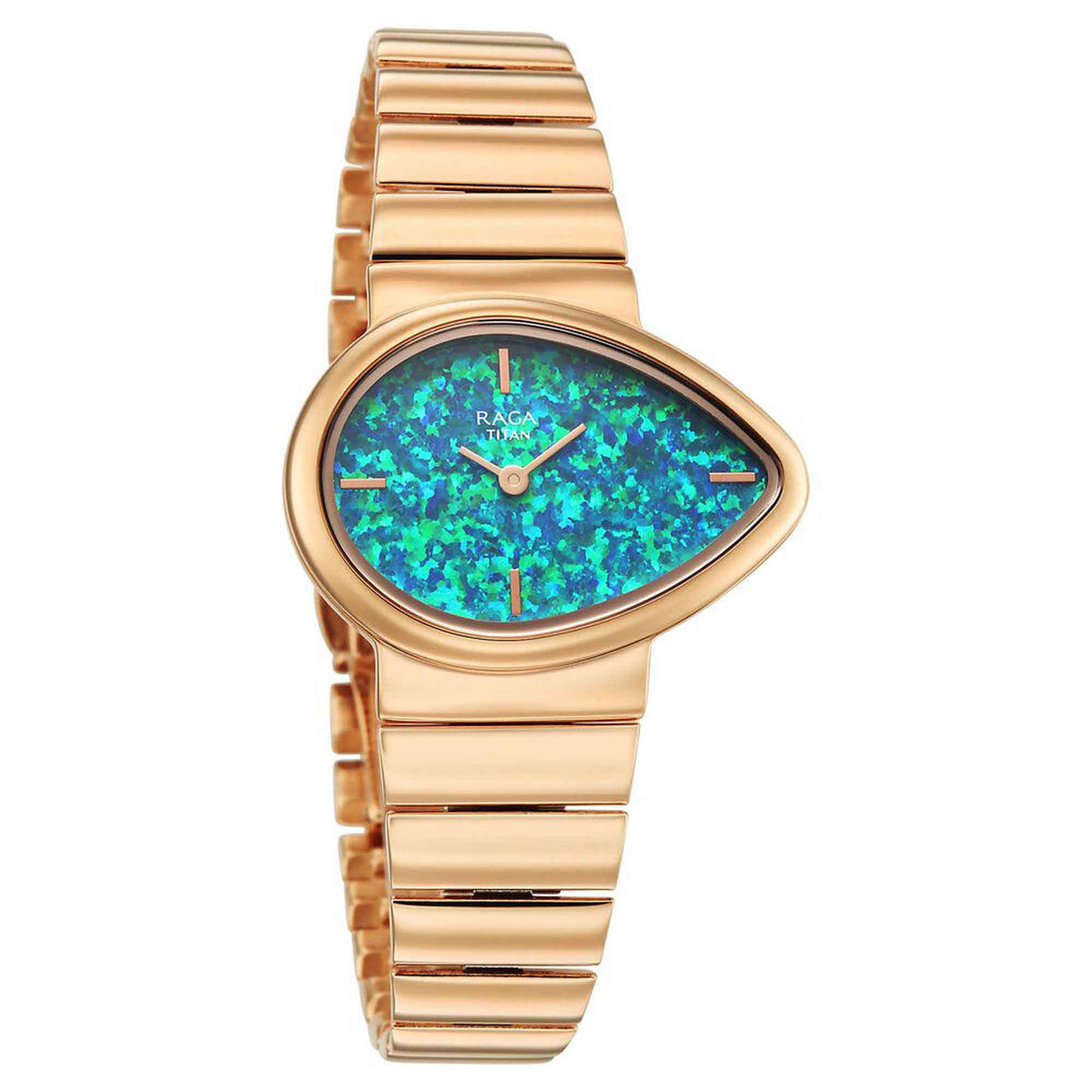 Titan Raga Multicoloured Shaped Dial Rose Gold Metal Strap Analog Watch For Women