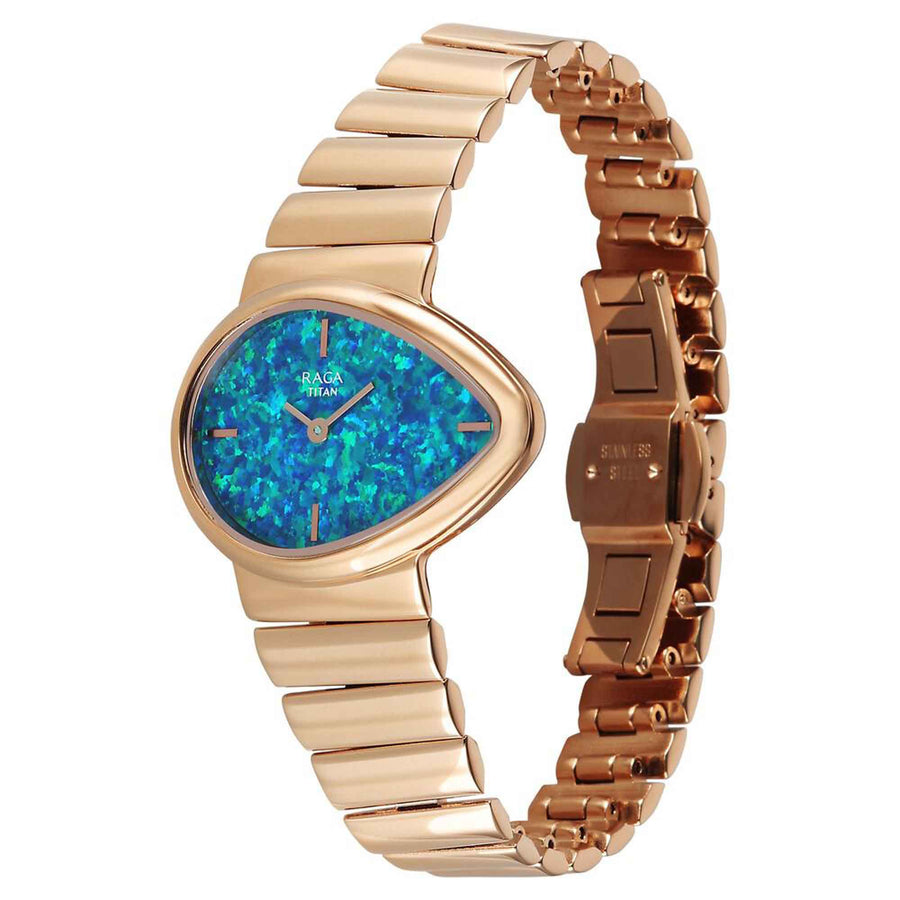 Titan Raga Multicoloured Shaped Dial Rose Gold Metal Strap Analog Watch For Women