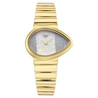 Titan Raga White Shaped Studded Dial Gold Metal Strap Analog Watch For Women