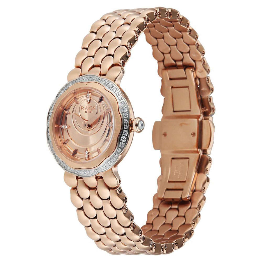 Titan Raga Rose Gold Dial Stainless Steel Strap Analog Watch for Women
