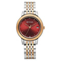 Titan watch with red dial and two-tone metal strap 