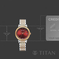 Titan Red Dial Two Toned Stainless Steel Strap Analog Watch for Women