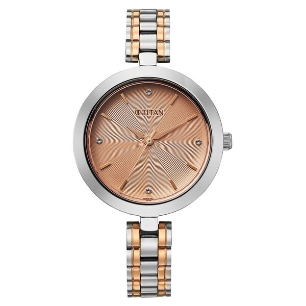 Titan Rose Gold Dial Two Toned Stainless Steel Strap Analog Watch for Women