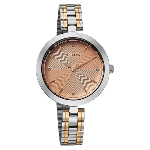 Titan Rose Gold Dial Two Toned Stainless Steel Strap Analog Watch for Women