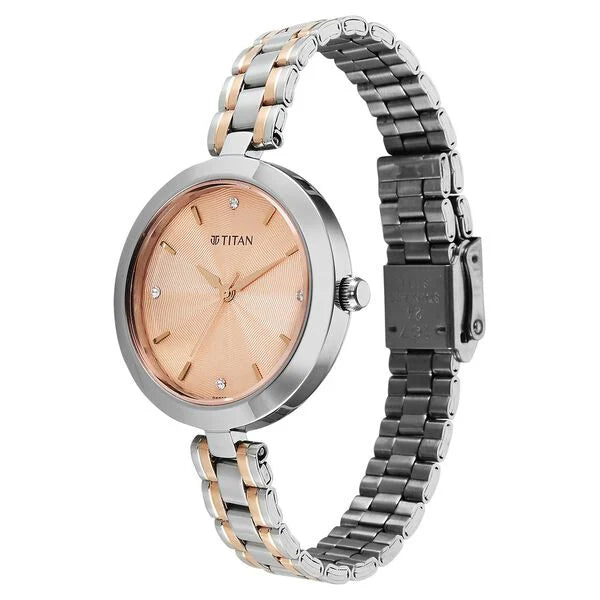 Titan Rose Gold Dial Two Toned Stainless Steel Strap Analog Watch for Women