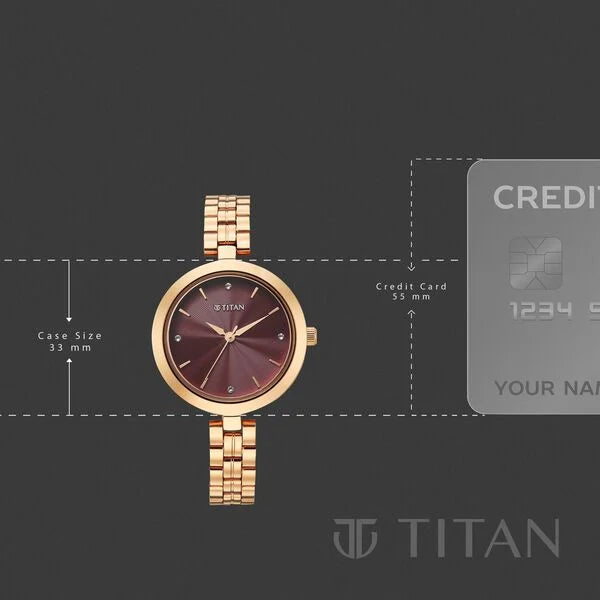 Titan Maroon Dial Rose Gold Stainless Steel Strap Analog Watch for Women