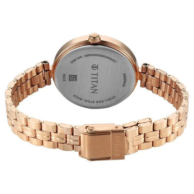 Titan Maroon Dial Rose Gold Stainless Steel Strap Analog Watch for Women