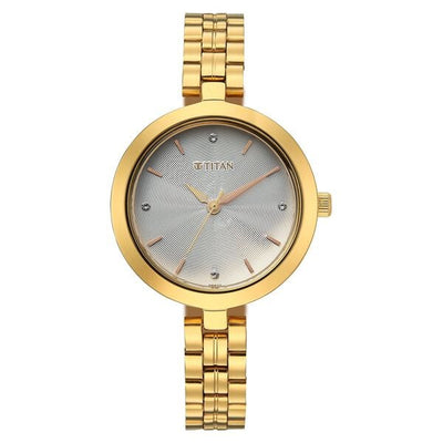 Titan Silver Dial Gold Stainless Steel Strap Analog Watch for Women