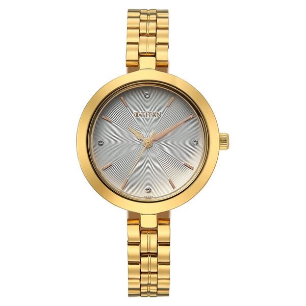 Titan Silver Dial Gold Stainless Steel Strap Analog Watch for Women