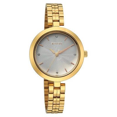 Titan Silver Dial Gold Stainless Steel Strap Analog Watch for Women