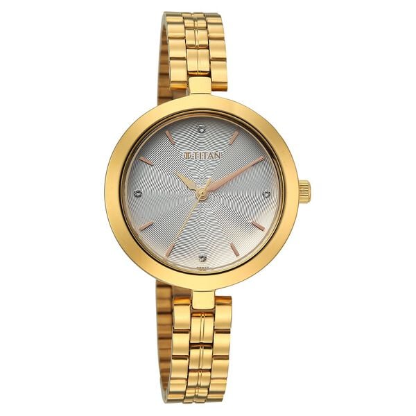 Titan Silver Dial Gold Stainless Steel Strap Analog Watch for Women