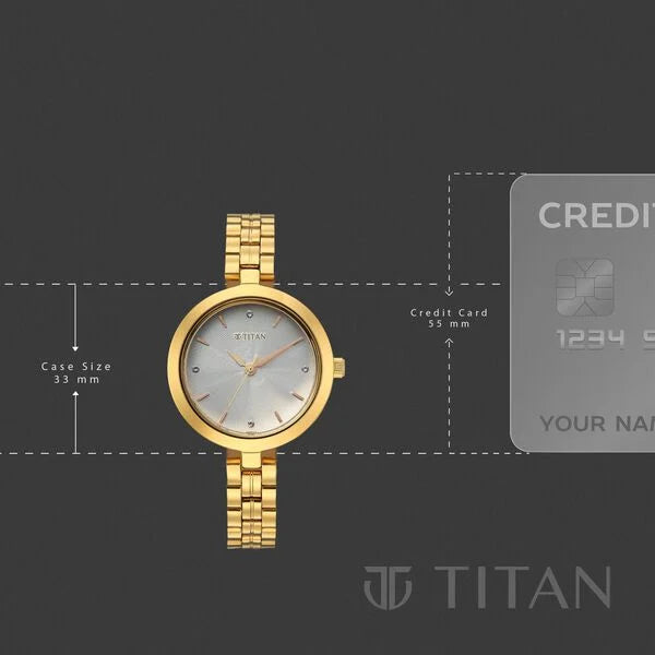 Titan Silver Dial Gold Stainless Steel Strap Analog Watch for Women