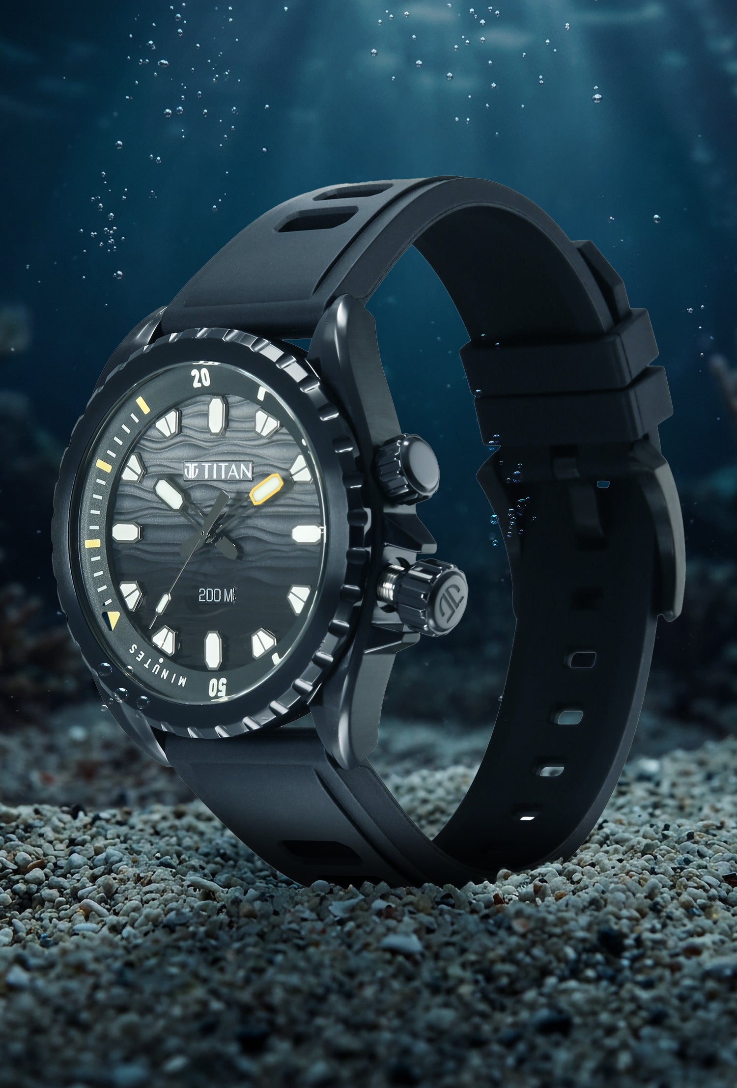 Titan Zero Hour Diver's Black Dial FKM Strap Watch