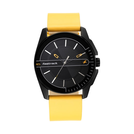 Fastrack Wear Your Look Quartz Analog Black Dial Leather Strap Watch for Guys
