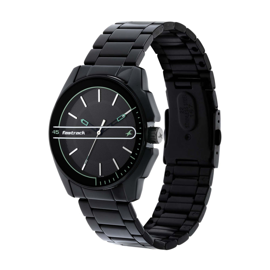 Fastrack Fashion Black Dial Metal Strap Analog Watch for Men