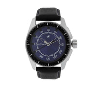 Fastrack Blue Dial Black Leather Strap Analog Watch for Men