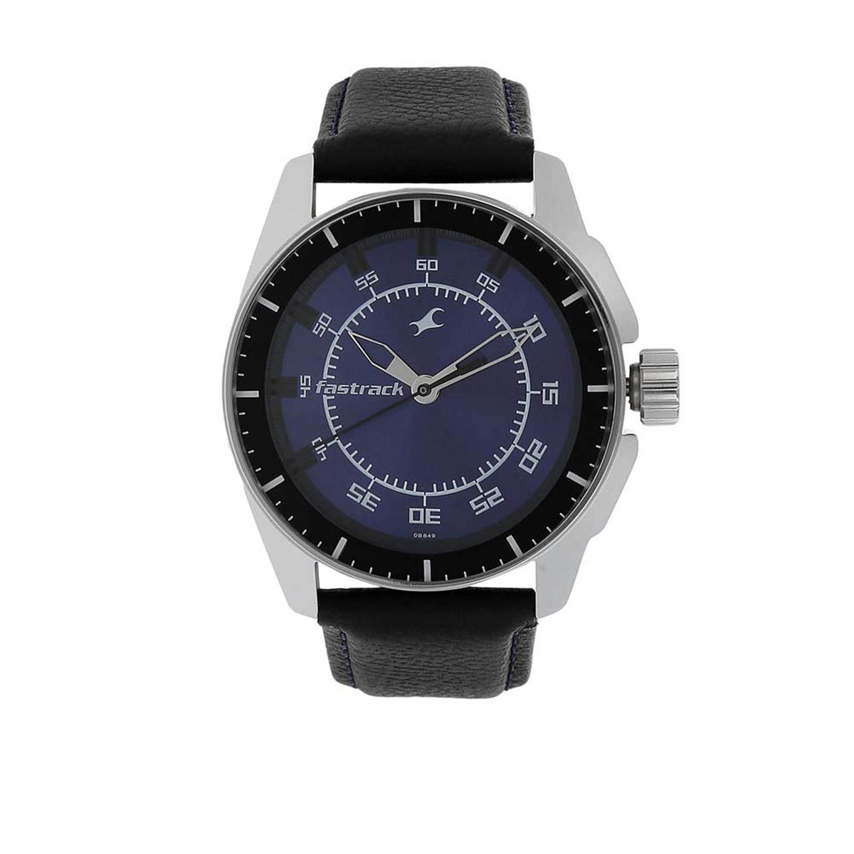 Fastrack Blue Dial Black Leather Strap Analog Watch for Men
