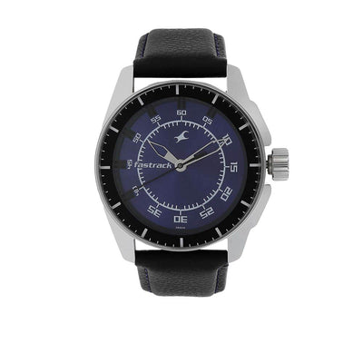 Fastrack Blue Dial Black Leather Strap Analog Watch for Men