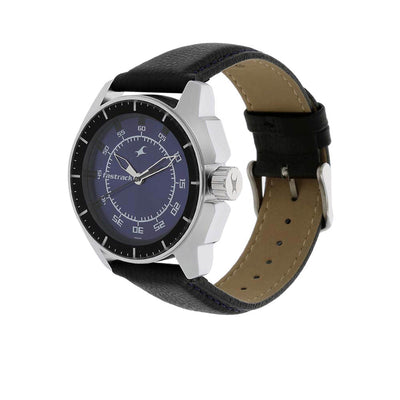 Fastrack Blue Dial Black Leather Strap Analog Watch for Men