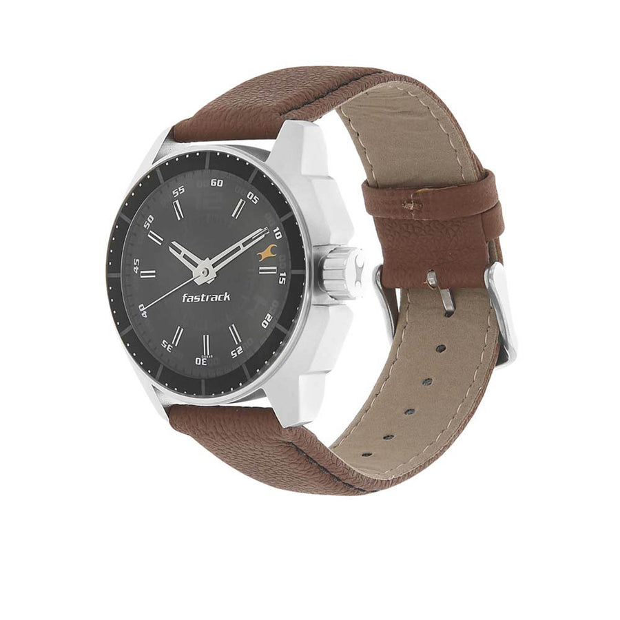 Fastrack Quartz Analog Black Dial Leather Strap Watch for Guys