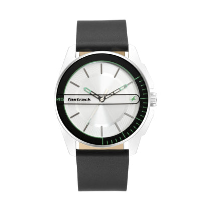 Fastrack Wear Your Look Quartz Analog Silver Dial Leather Strap Watch for Guys
