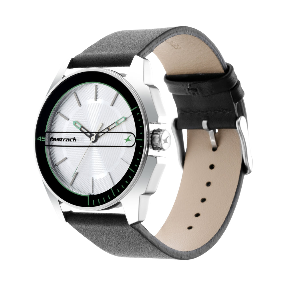 Fastrack Wear Your Look Quartz Analog Silver Dial Leather Strap Watch for Guys