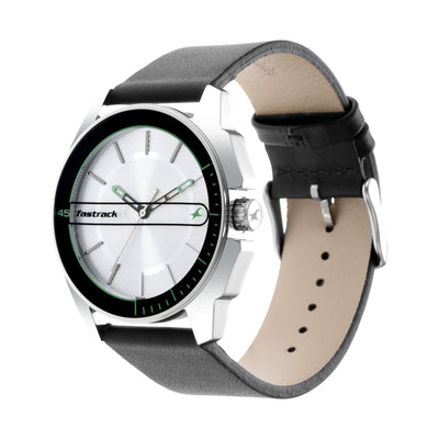 Fastrack Wear Your Look Quartz Analog Silver Dial Leather Strap Watch for Guys