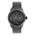 Front view of black metal Fastrack analog watch for men with a layered dial & bold industrial design