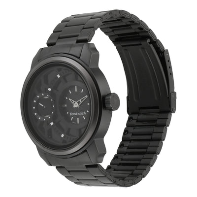 Fastrack Quartz Analog Black Dial Stainless Steel Strap Watch for Guys