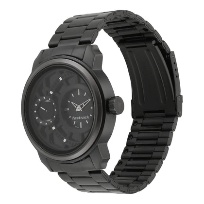 Fastrack Quartz Analog Black Dial Stainless Steel Strap Watch for Guys