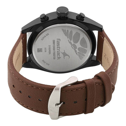 Fastrack All Nighters Quartz Multifunction Black Dial Leather Strap Watch for Guys