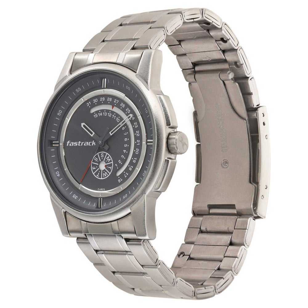 Fastrack Grey Dial Stainless Steel Strap Analog with Day-Date Watch for Men