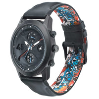 Fastrack Go Skate Quartz Multifunction Black Dial Leather Strap Watch for Guys